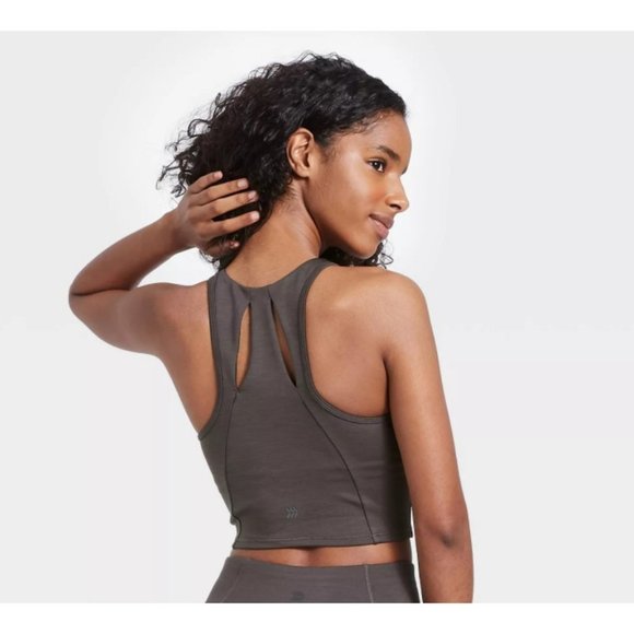 All In Motion Women's Charcoal Heather Gray Crop Athletic Workout Tank Top - Picture 4 of 5